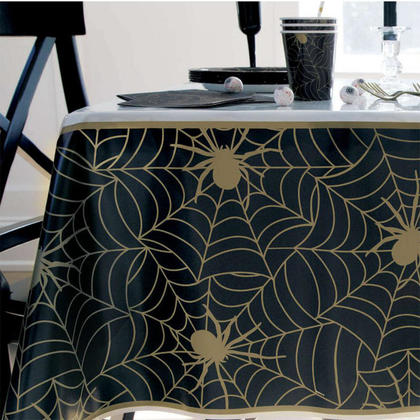 Tablecloth Spider 137 X 213 Cm PVC Black/gold