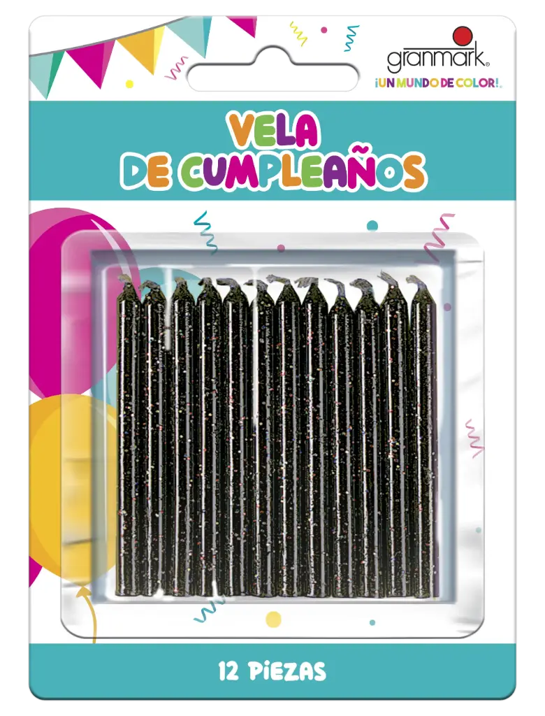 VELA GLITTER NEGRO C/12PZS