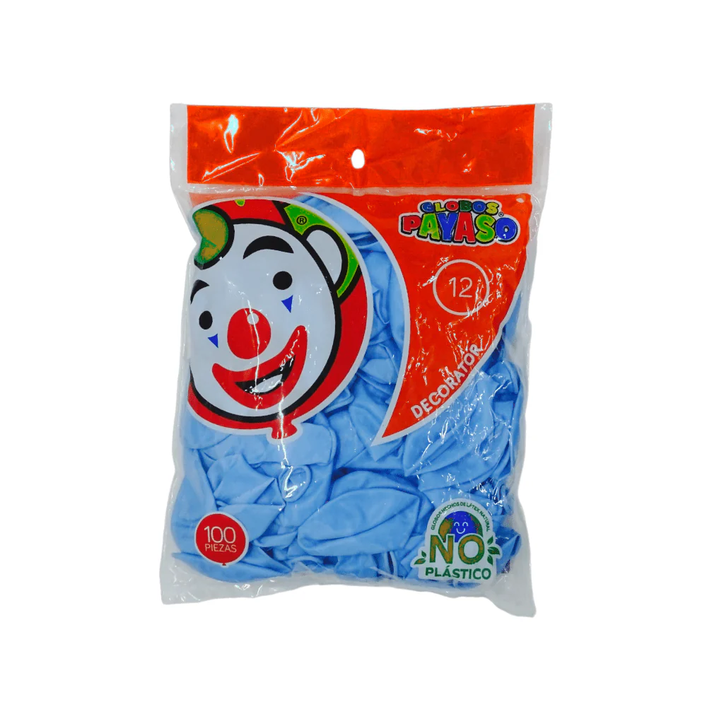12" PAYASO AZUL CIELO C/100PZS