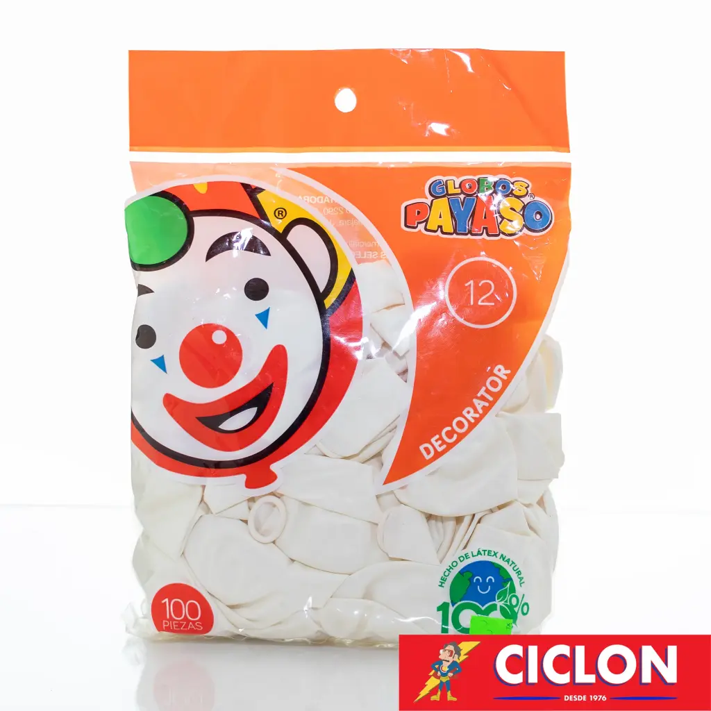 12" PAYASO BLANCO NIEVE C/100PZS