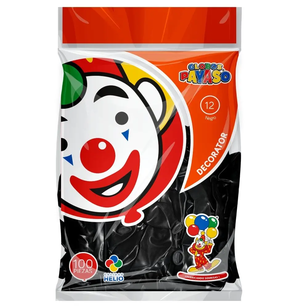 12" PAYASO NEGRO C/100PZS