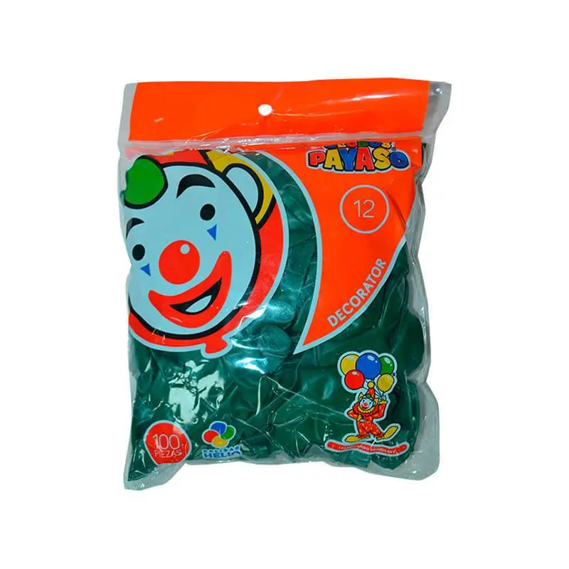 12" PAYASO VERDE ESMERALDA C/100PZS