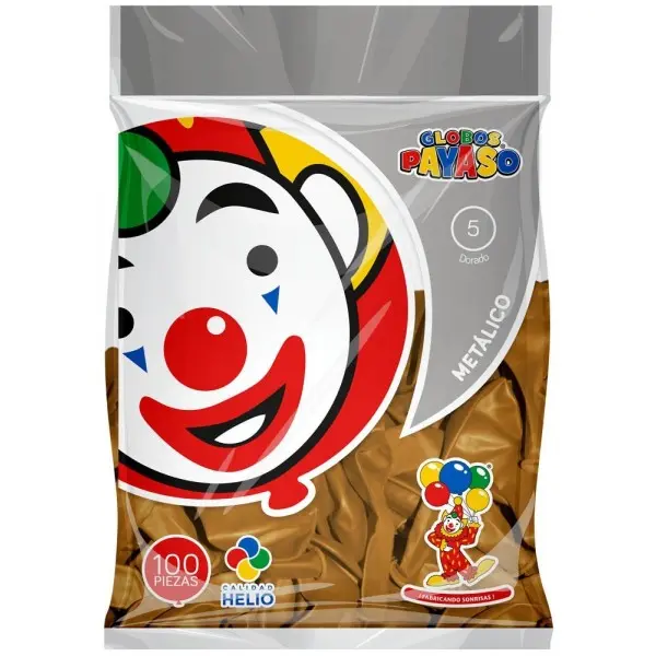 5" PAYASO METALICO ORO C/100 PZS