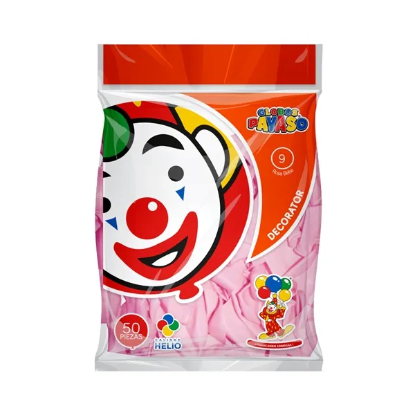9" PAYASO ROSA BEBE C/50PZS