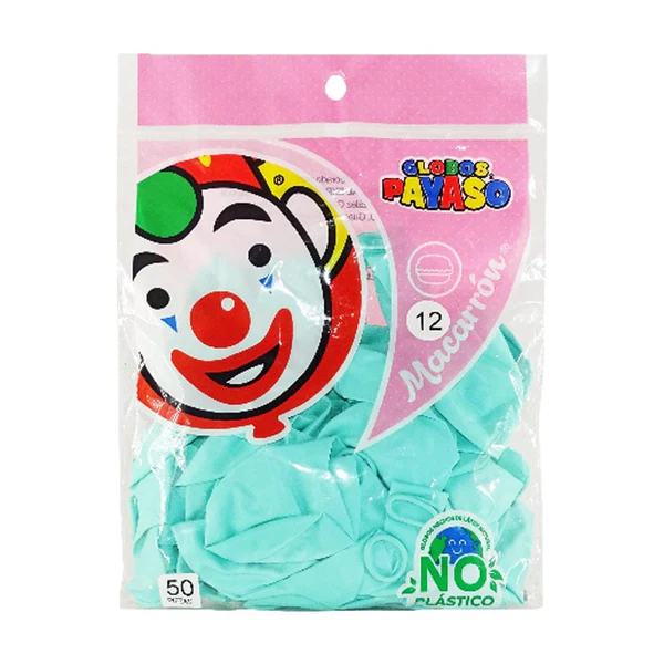 12" PAYASO MACARRON MENTA C/50PZS