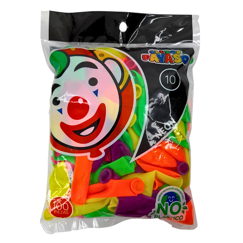 10" PAYASO NEÓN C/100PZS