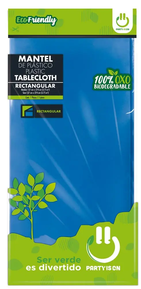MANTEL PLASTICO PARTY IS ON AZUL REY RECTANGULAR