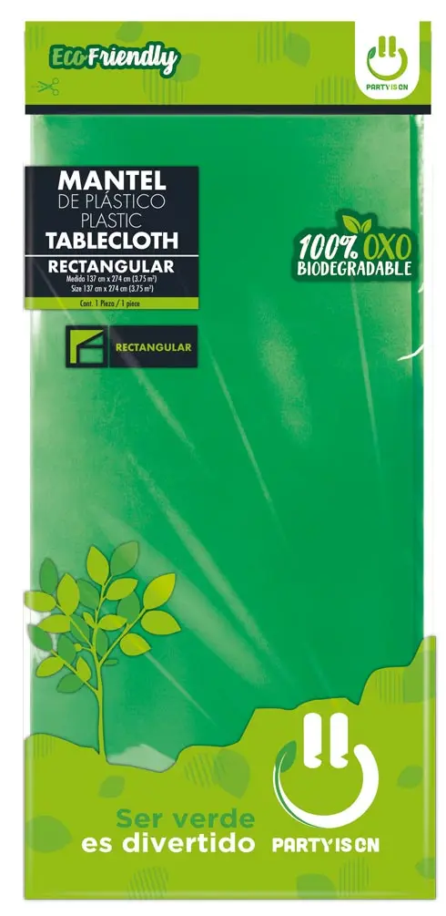 MANTEL PLASTICO PARTY IS ON VERDE BANDERA RECTANGULAR