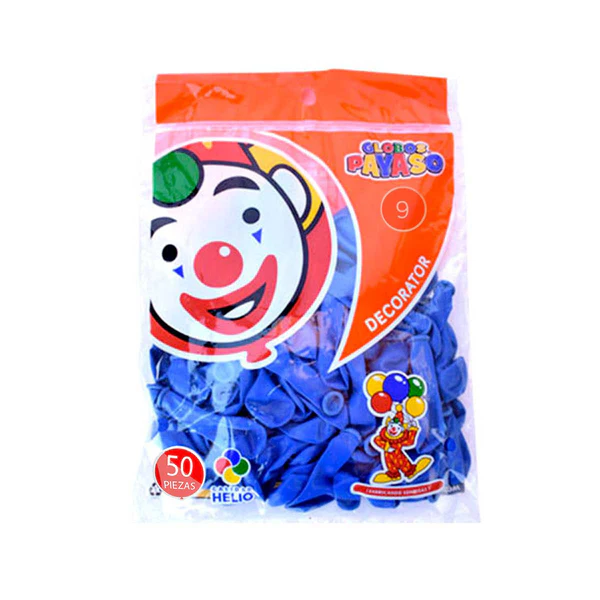 9" PAYASO PASTEL AZUL OBSCURO C/50PZS