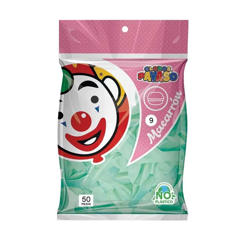 9" PAYASO MACARRON MENTA C/50PZS