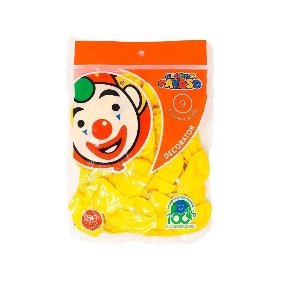9" PAYASO AMARILLO C/50PZS