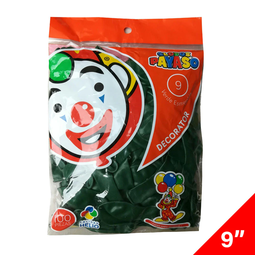 9" PAYASO PASTEL VERDE OBSCURO C/100PZS