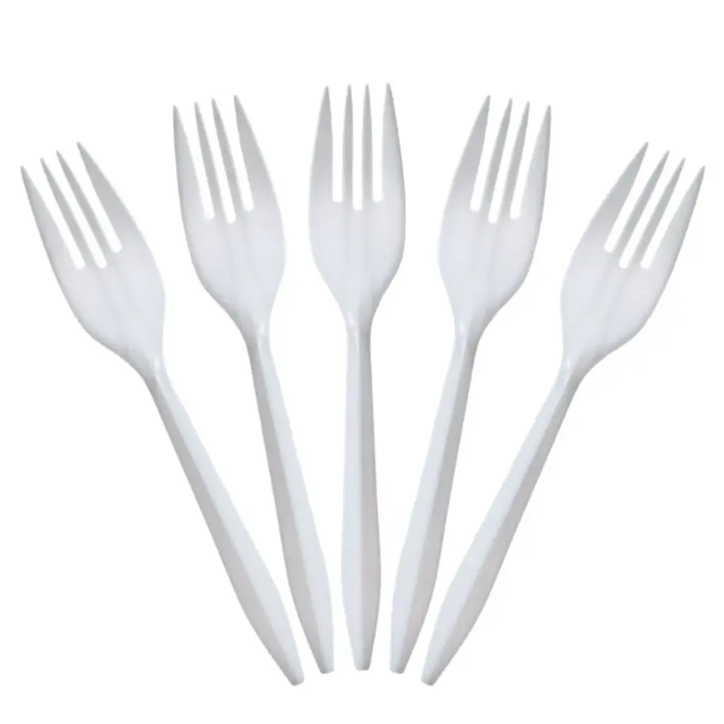 TENEDOR PLASTICO PARTY IS ON  BLANCO C/20PZS