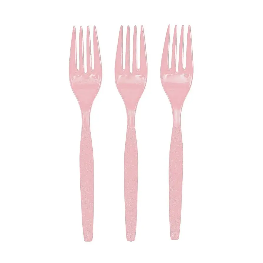 TENEDOR PLASTICO PARTY IS ON ROSA C/50PZS