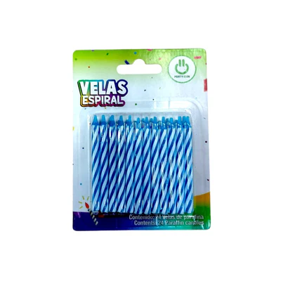 VELA ESPIRAL AZUL 24PZS