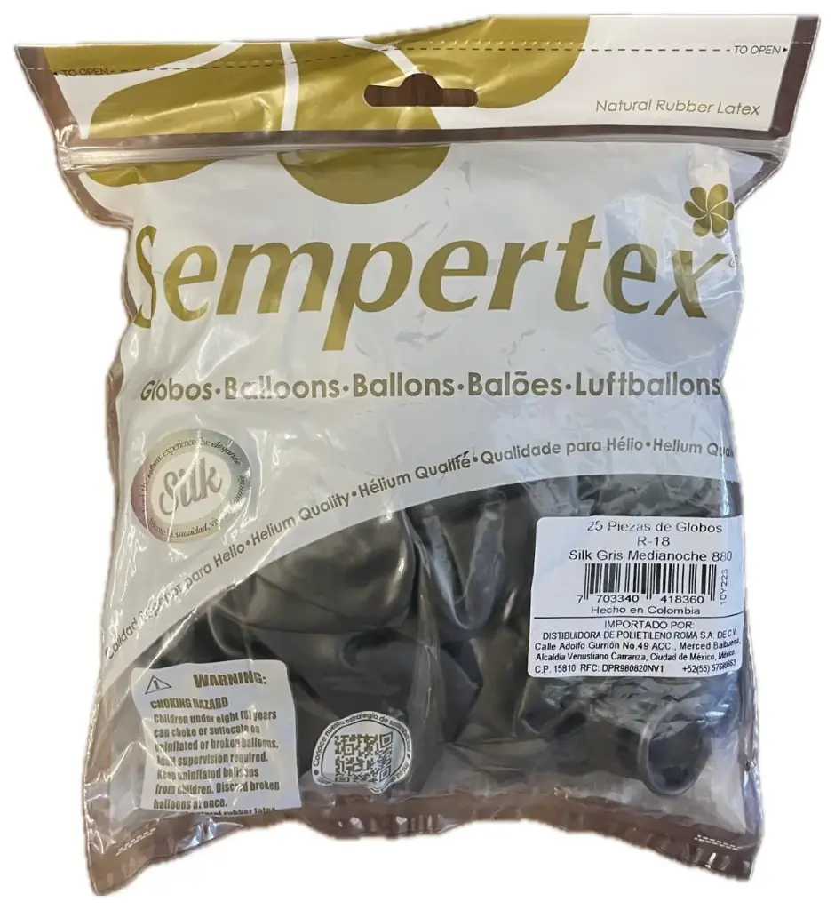 18" SEMPERTEX SILK GRIS MEDIANOCHE C/25PZS