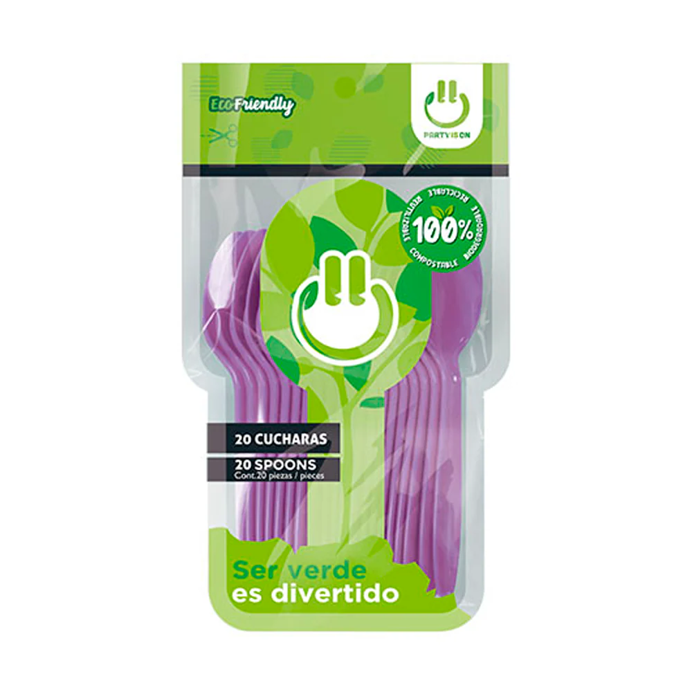 CUCHARA PLASTICO PARTY IS ON MORADO C/20PZS