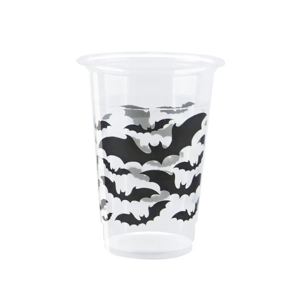 BLACK BATS HALLOWEEN PLASTIC CUP 8CT