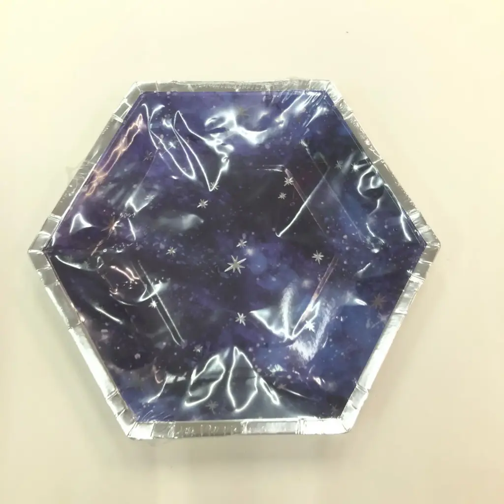 8" HEXAGON SHAPED PLATES GALAXY WITH FOIL 