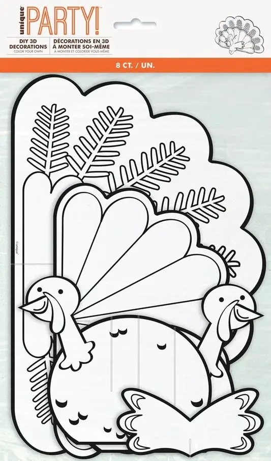 COLOR YOU OWN 3D TURKEY DECORAATIONS 2CT