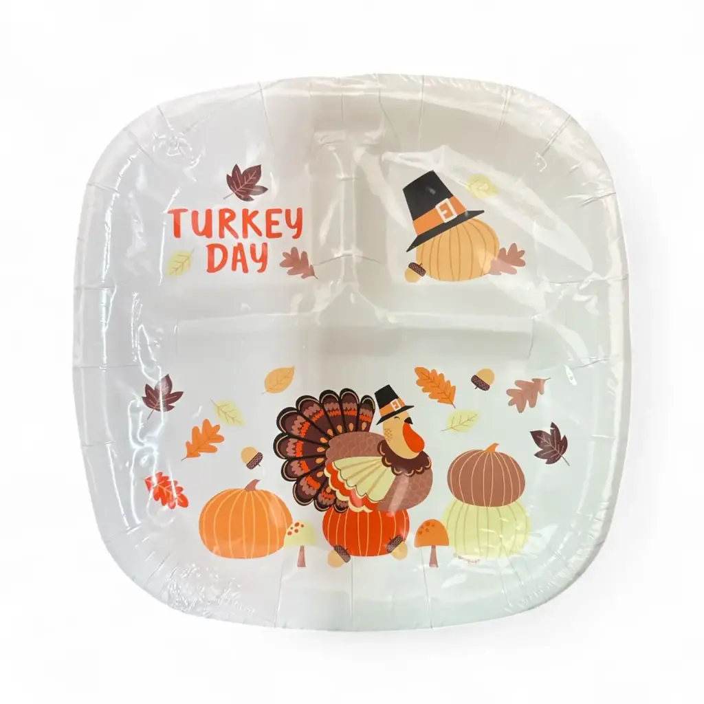 9" DIVIDED PLATES  TURKEY DAY 8CT
