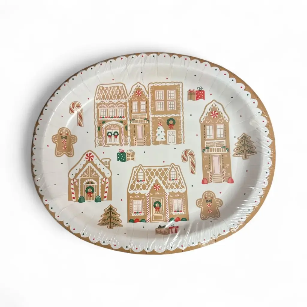 12" OVAL PLATES GINGERBREAD 8CT