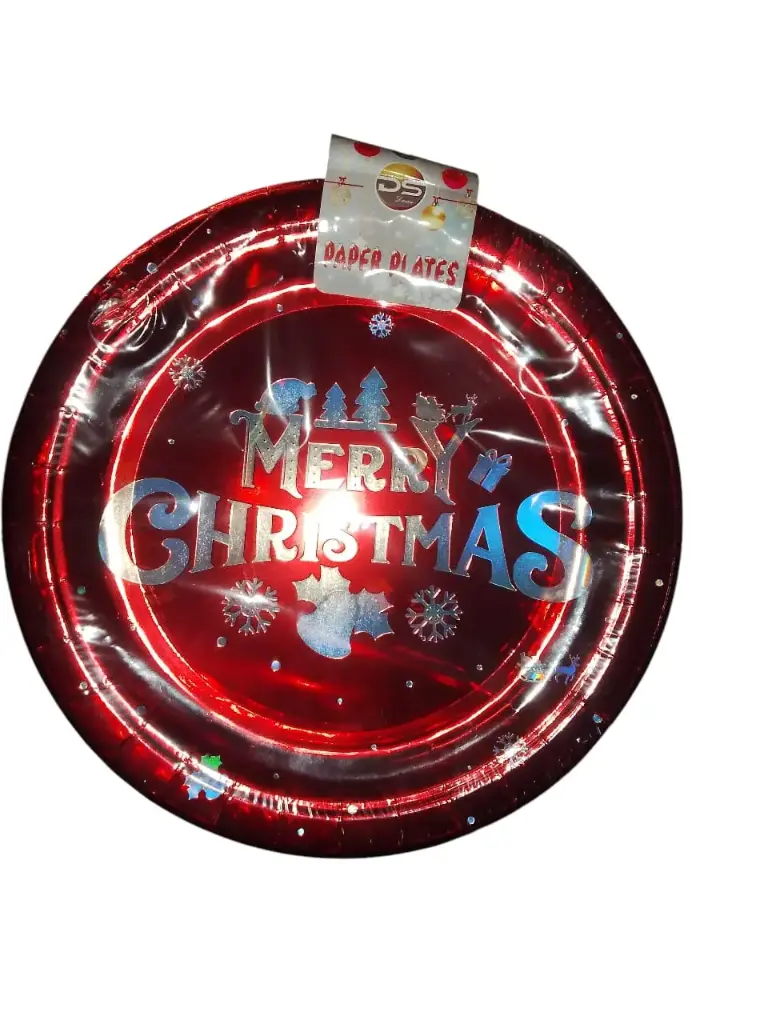 PLATO NAVIDEÑO METALICO ROJO MERRY CHRISTMAS