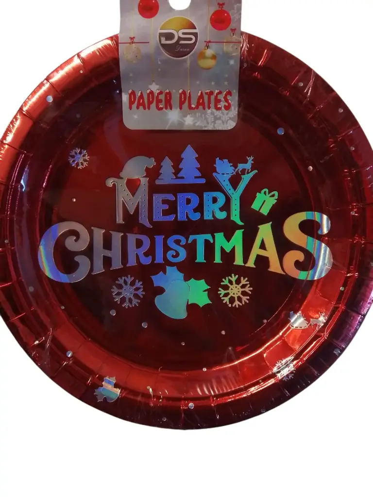 PLATO ROJO METALICO MERRY CHRISTMAS