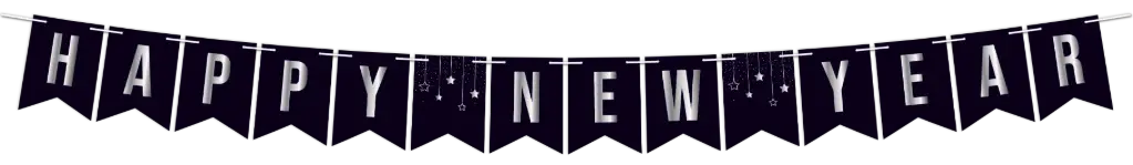 BANDERIN HAPPY NEW YEAR NEGRO Y PLATA 