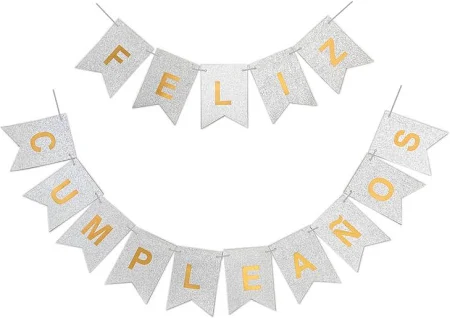 [3263] BANNER HAPPY BIRTHDAY PLATA BRILLO