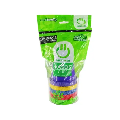 [642] VASO PLASTICO PARTY IS ON MIX MULTICOLOR C/20PZS 12OZ