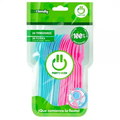 [741] TENEDOR PLASTICO PARTY IS ON MIX GIRL OR BOY C/20PZS