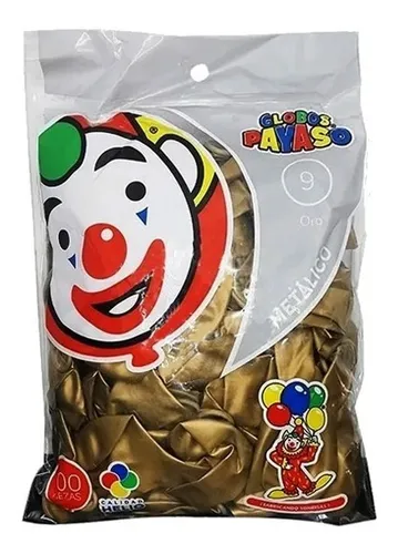 [187] 9" PAYASO METÁLICO DORADO C/100PZS