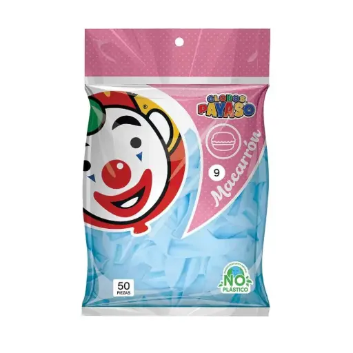 [56] 9" PAYASO MACARRON MORA AZUL C/50PZS