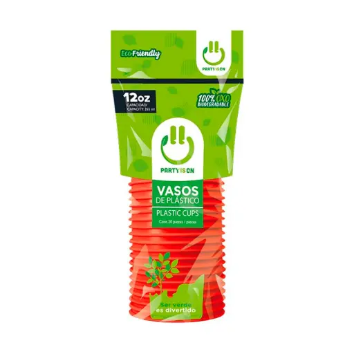 [5167] VASO PLASTICO PARTY IS ON ROJO C/20PZS 12OZ