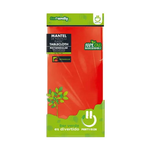 [198] MANTEL PLASTICO PARTY IS ON ROJO RECTANGULAR