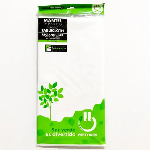 [693] MANTEL PLASTICO PARTY IS ON BLANCO RECTANGULAR