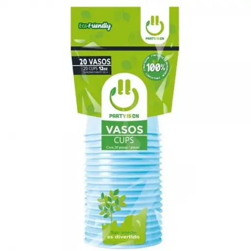 [6256] VASO PLASTICO PARTY IS ON AZUL CIELO C/20PZS 12OZ