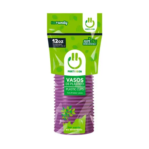 [849] VASO PLASTICO PARTY IS ON MORADO C/20PZS 12OZ