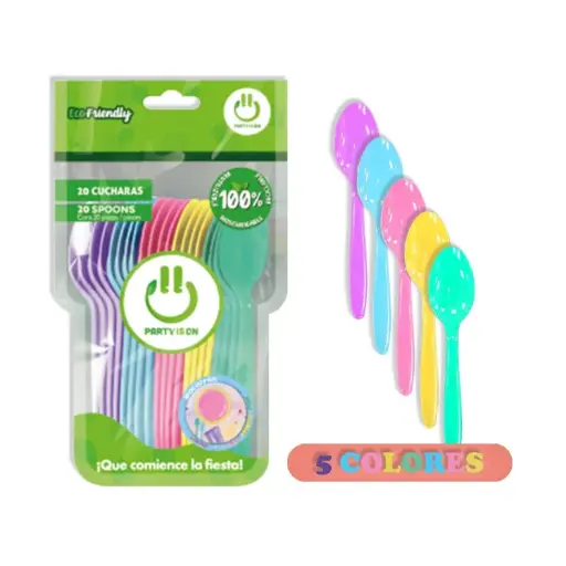 [604] CUCHARA PLASTICO PARTY IS ON MIX MACARRON C/20PZS