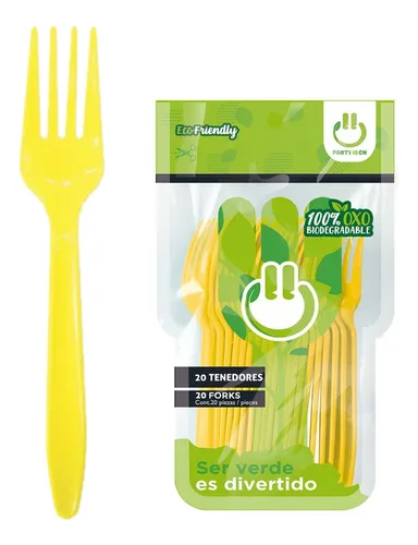 [48] TENEDOR PLASTICO PARTY IS ON AMARILLO C/20PZS