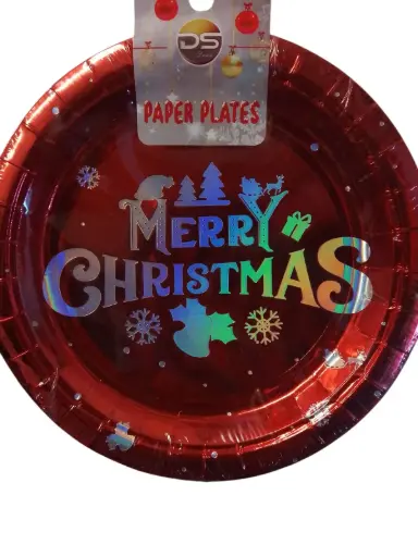 [7380] PLATO ROJO METALICO MERRY CHRISTMAS