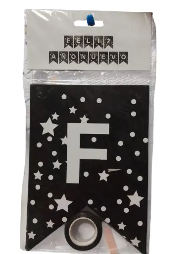 [2728] BANNER FELIZ AÑO NUEVO NEGRO CON BLANCO 