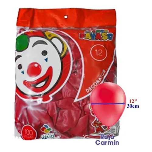 [2092] 12" PAYASO ROJO CARMIN C/100PZS