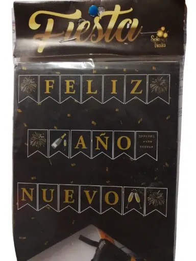 [52490] BANNER FELIZ AÑO NUEVO NEGRO Y DORADO 