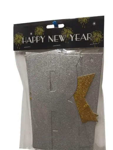 [67898] BANNER HAPPY NEW YEAR PLATA ESCARCHADO 